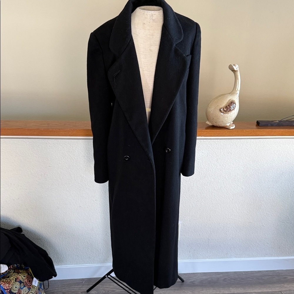 Custom tailored Black wool Long Coat made in the USA